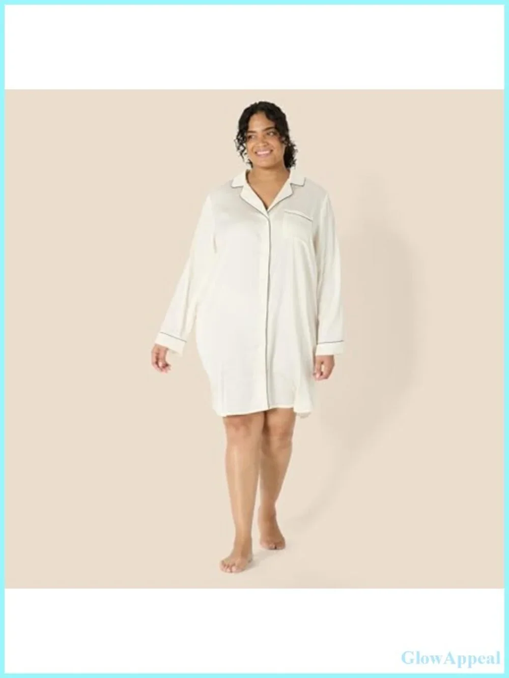 Womens Lightweight Satin Button-Down Nightshirt Sleepwear Long Sleeve Lounge